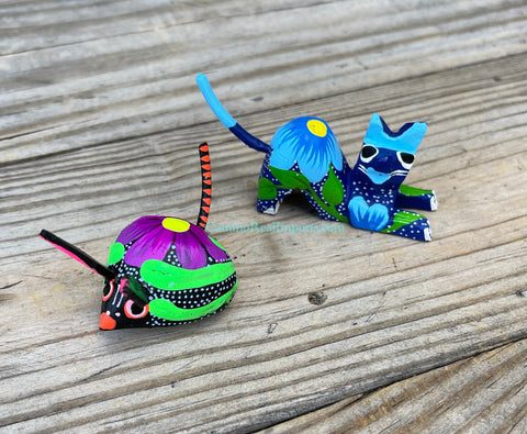 Set of 2 Mexican Alebrije Kitty and Mouse ST2ABJ001