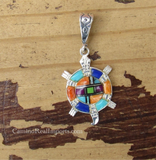 Sterling Silver Multi-Stone Inlay Turtle Pendant STSP0046