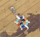 Sterling Silver Multi-Stone Inlay Turtle Pendant STSP0046