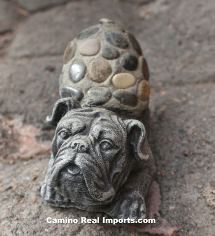 Concrete Cement Bulldog With River Rocks Garden Decor