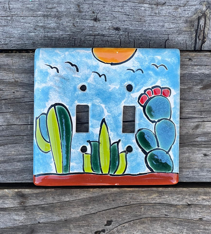 Talavera Pottery Double Toggle Switch Plate TTSPDB024