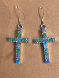 Sterling Silver Crosses Opal Inlay Earrings STER003