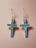 Sterling Silver Crosses Opal Inlay Earrings STER003