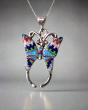 Sterling Silver Multi-stone Opal Inlay Butterfly Pendant STSP0054