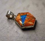 Sterling Silver Multi-Stone Onyx and Opal Pendant STSP0025