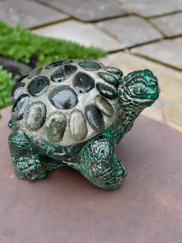 Concrete Cement Small Turtle With River Rocks Garden Decor