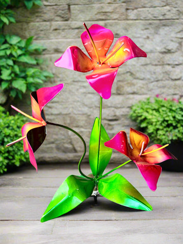 3 Metal Flowers Yard Or Garden Decor MRFB046