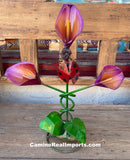 3 Metal Calla Lily Flowers with Butterfly Yard Or Garden Decor MRFB028