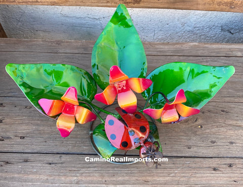 Metal Flower With Ladybug Yard Or Garden Decor MRFB037