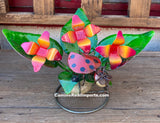 Metal Flower With Ladybug Yard Or Garden Decor MRFB037