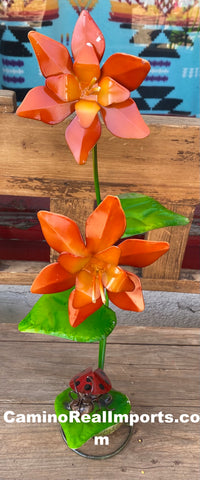 2 Metal Flowers Yard Or Garden Decor MRFB043