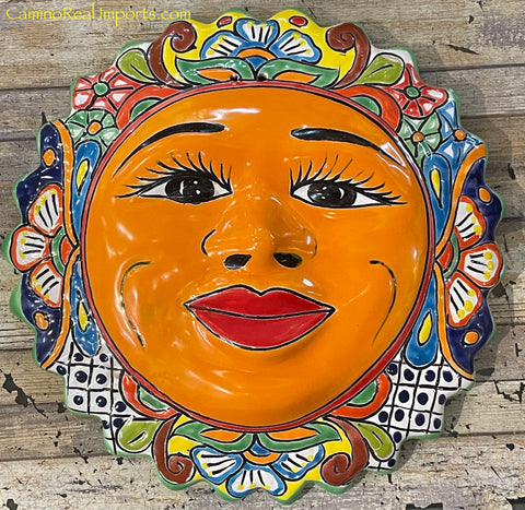 Mexican Wall Hanging Talavera Pottery Sun Face 14" TSL14010