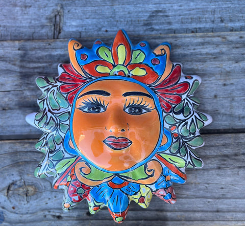 Mexican Wall Hanging Talavera Pottery Sun Face 9 1/2" TSM10003