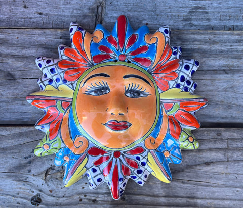 Mexican Wall Hanging Talavera Pottery Sun Face 9 1/2" TSM10006