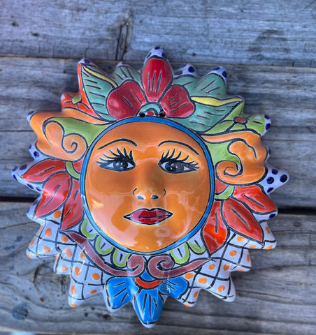 Mexican Wall Hanging Talavera Pottery Sun Face 9 1/2" TSM10007