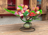 Metal Flowers With Ladybug Yard Or Garden Decor MRFB042