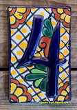 Talavera Tile House Numbers White with yellow dots Design