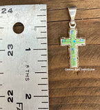 Sterling Silver Green Turquoise and Opal Inlay Cross Pendant STSP0020
