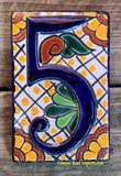 Talavera Tile House Numbers White with yellow dots Design