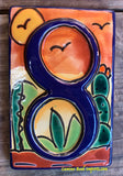 Talavera Tile House Numbers Cactus with Blue Border Desert Design