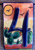 Talavera Tile House Numbers Cactus with Blue Border Desert Design