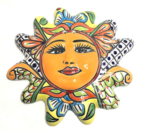 Mexican Wall Hanging Talavera Pottery Sun Face 10" TSM2010
