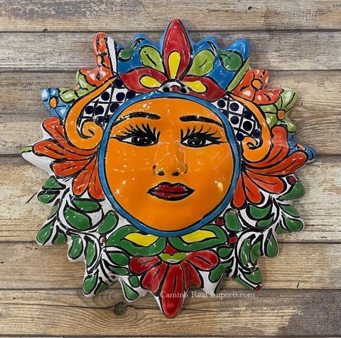 Mexican Wall Hanging Talavera Pottery Sun Face 9 1/2" TSM10022