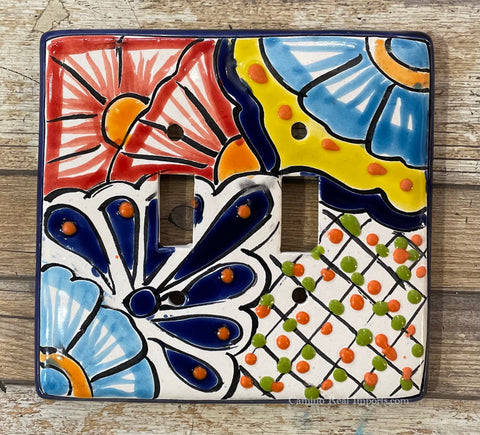 Talavera Pottery Double Toggle Switch Plate TTSPDB003
