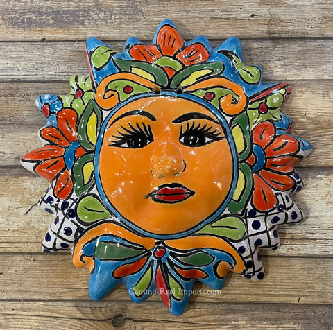 Mexican Wall Hanging Talavera Pottery Sun Face 9 1/2" TSM10023