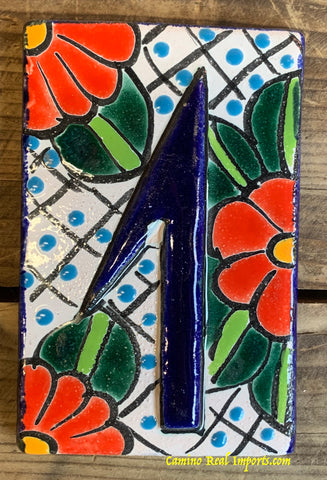 Talavera Tile House Numbers Red Flower Design