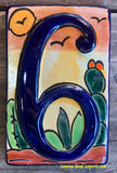 Talavera Tile House Numbers Cactus with Blue Border Desert Design