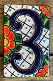 Talavera Tile House Numbers Red Flower Design