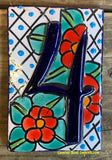 Talavera Tile House Numbers Red Flower Design