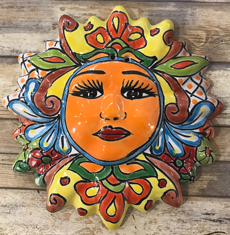 Mexican Wall Hanging Talavera Pottery Sun Face 9 1/2" TSM10018