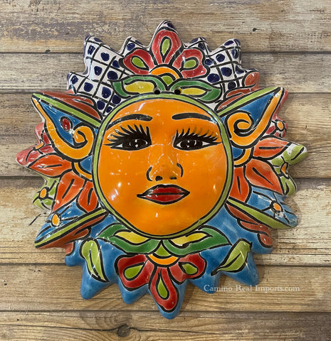 Mexican Wall Hanging Talavera Pottery Sun Face 9 1/2" TSM10030