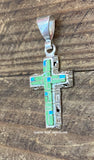 Sterling Silver Green Turquoise and Opal Inlay Cross Pendant STSP0020