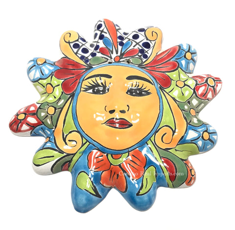 Mexican Wall Hanging Talavera Pottery Sun Face 10" TSM2012