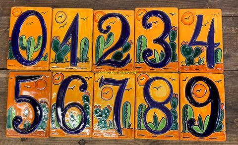 Talavera Tile House Numbers Cactus with Yellow Desert Design