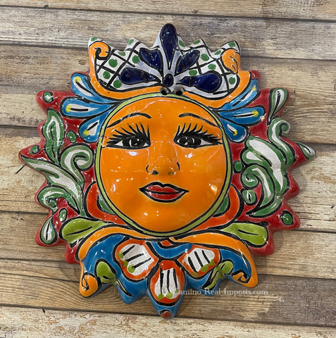 Mexican Wall Hanging Talavera Pottery Sun Face 9 1/2 " TSM10001