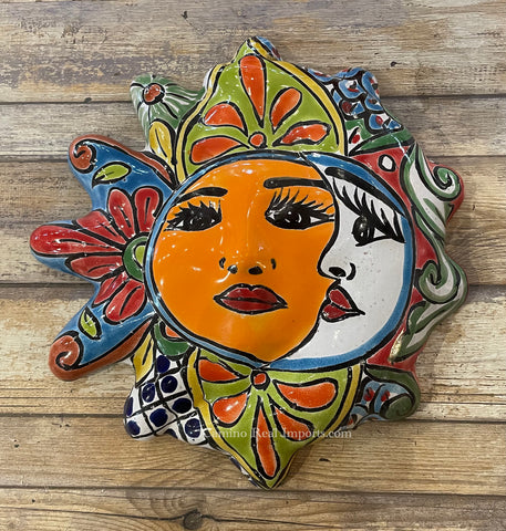 Mexican Wall Hanging Talavera Pottery Eclipse Sun Face TSFE1002