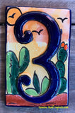 Talavera Tile House Numbers Cactus with Blue Border Desert Design