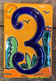 Talavera Tile House Numbers Cactus with Yellow Desert Design