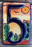 Talavera Tile House Numbers Cactus with Blue Border Desert Design