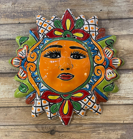 Mexican Wall Hanging Talavera Pottery Sun Face 9 1/2" TSM10025