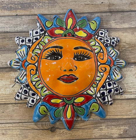 Mexican Wall Hanging Talavera Pottery Sun Face 9 1/2" TSM10026