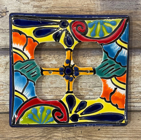 MEXICAN TALAVERA POTTERY DOUBLE  OUTLET SWITCH PLATE TDOSP004