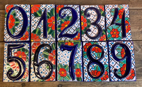 Talavera Tile House Numbers Red Flower Design