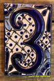 Talavera Tile House Numbers White and Blue Design