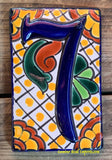 Talavera Tile House Numbers White with yellow dots Design