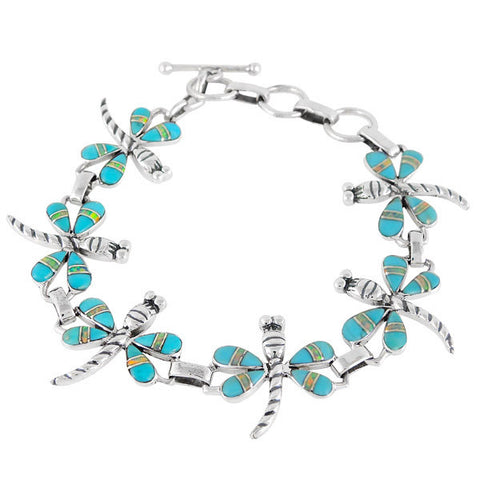 Dragonfly Turquoise and Opal Sterling Silver Link Bracelet TSC064